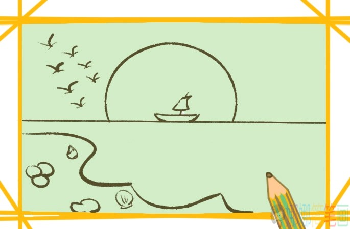 日落简笔画画法,日落风景简笔画