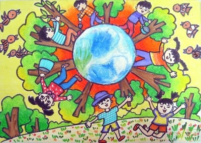 绿色家园儿童画,绿色家园幼儿绘画
