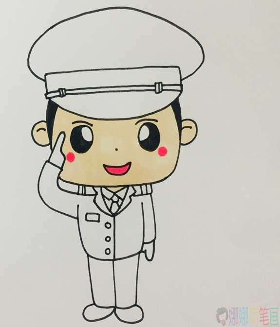 敬礼的警察叔叔简笔画画法