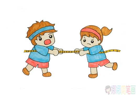 运动会拔河简笔画绘画教程