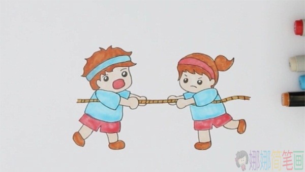 运动会拔河简笔画绘画教程