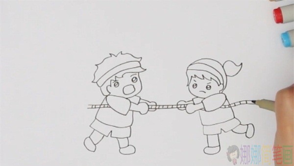 运动会拔河简笔画绘画教程
