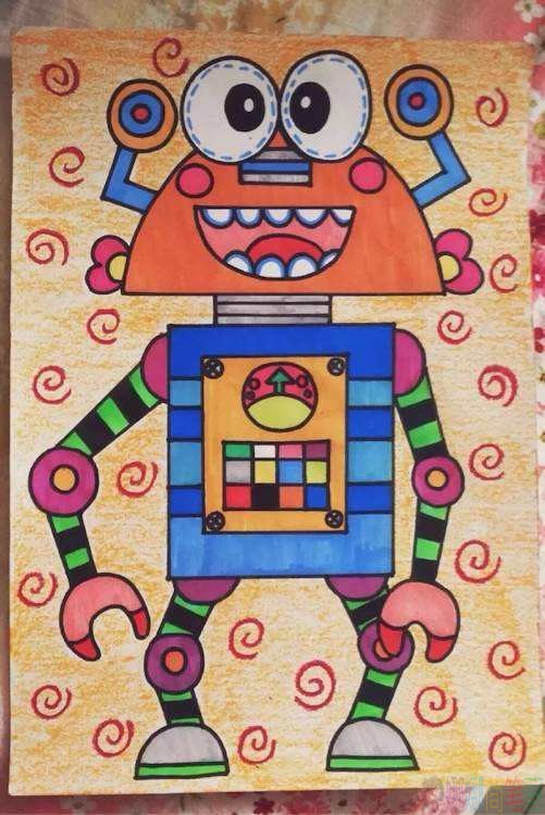 机器人儿童画绘画作品