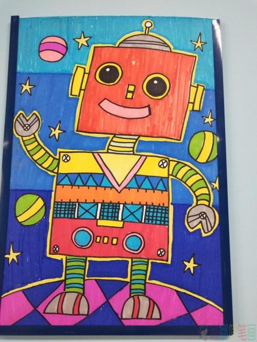 机器人儿童画绘画作品