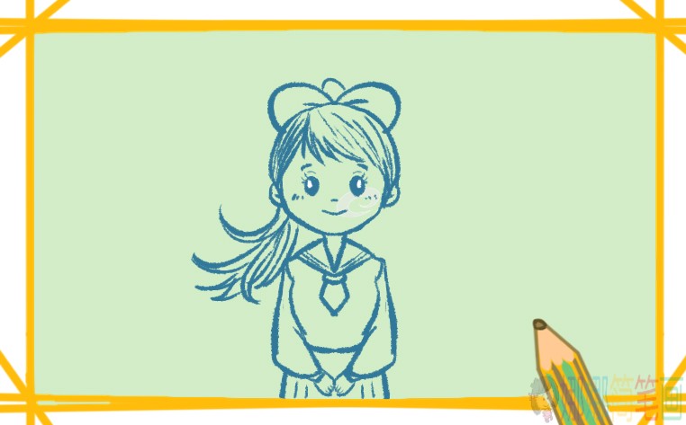 漂亮可爱的女学生简笔画
