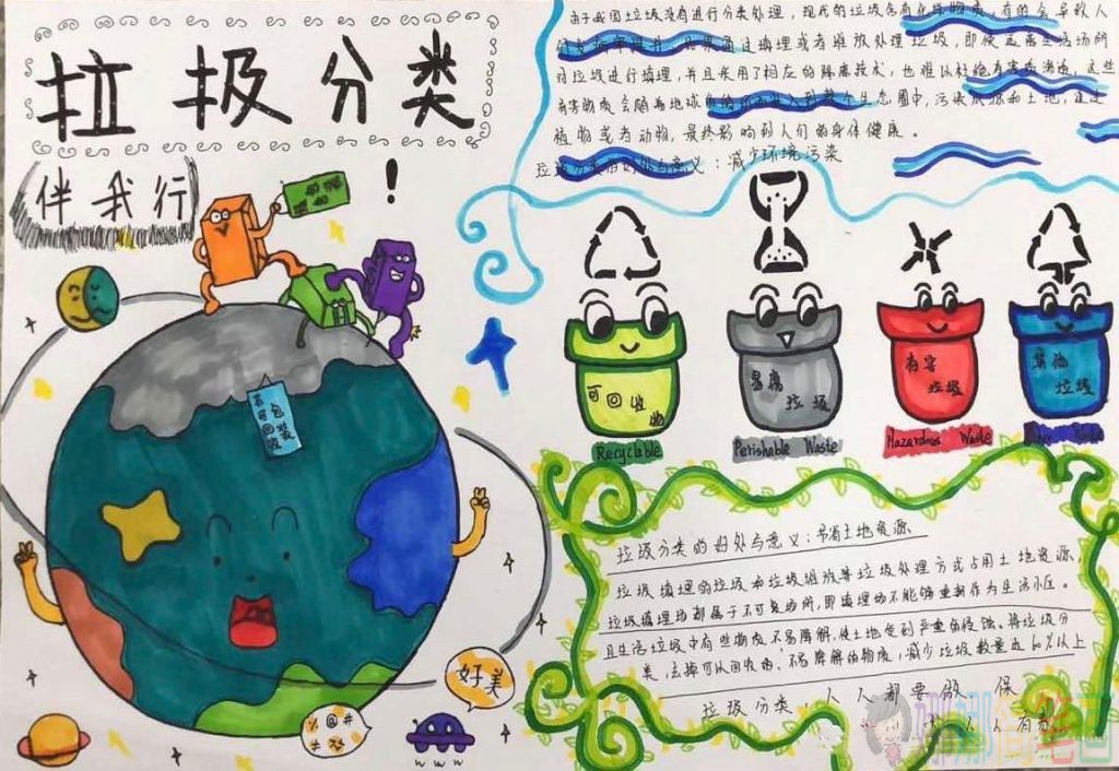 垃圾分类少儿手抄报图片
