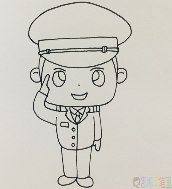 敬礼的警察叔叔简笔画画法