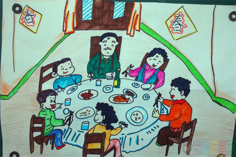 新年春节少儿绘画,新年好儿童图画