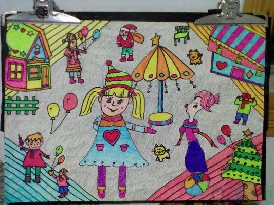 新年春节少儿绘画,新年好儿童图画