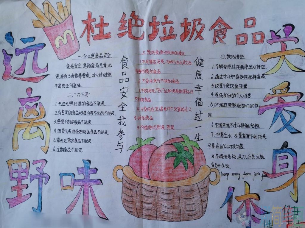 杜绝垃圾食品手抄报,食品安全手抄报图片
