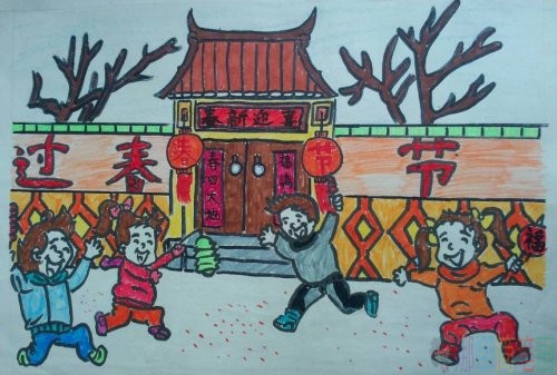 新年春节少儿绘画,新年好儿童图画
