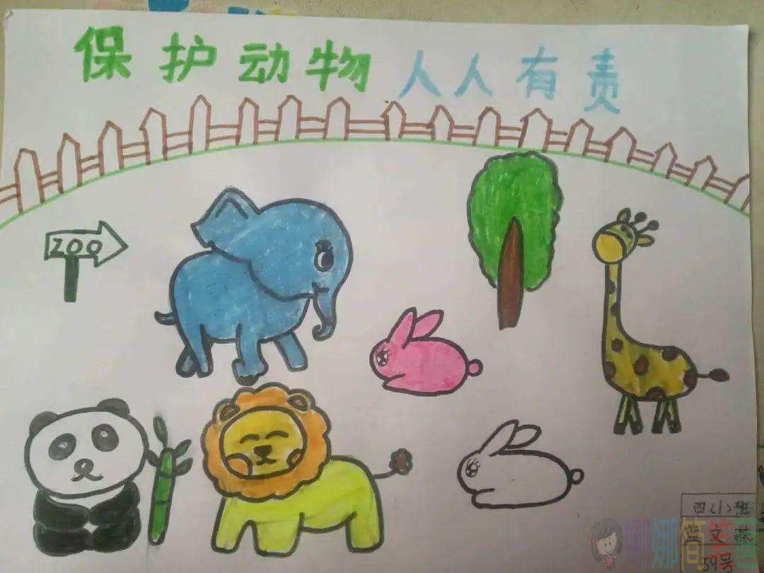 保护野生动物少儿绘画