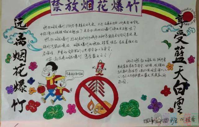 禁止燃放烟花爆竹手抄报绘画
