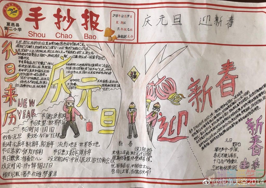 过年手抄报,元旦节儿童手抄报