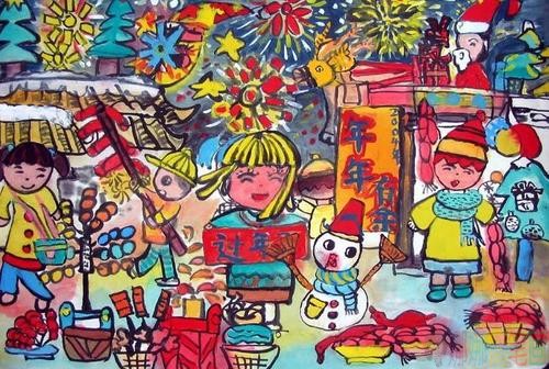 过年了绘画作品,2021新年快乐儿童画