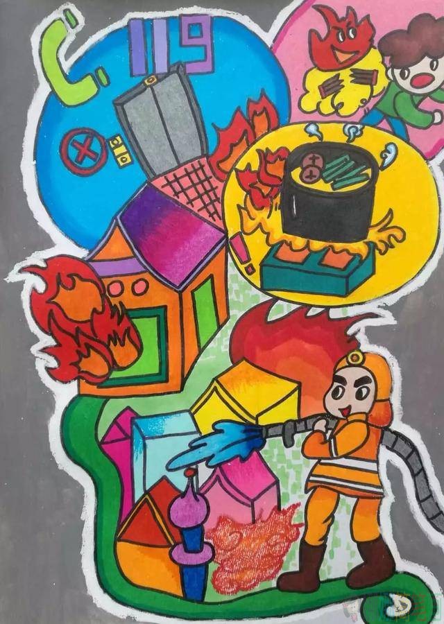 消防安全主题绘画,消防知识儿童画图片