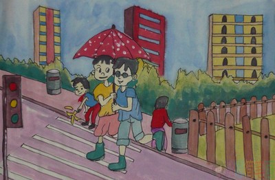 文明交通儿童画,平安出行儿童画