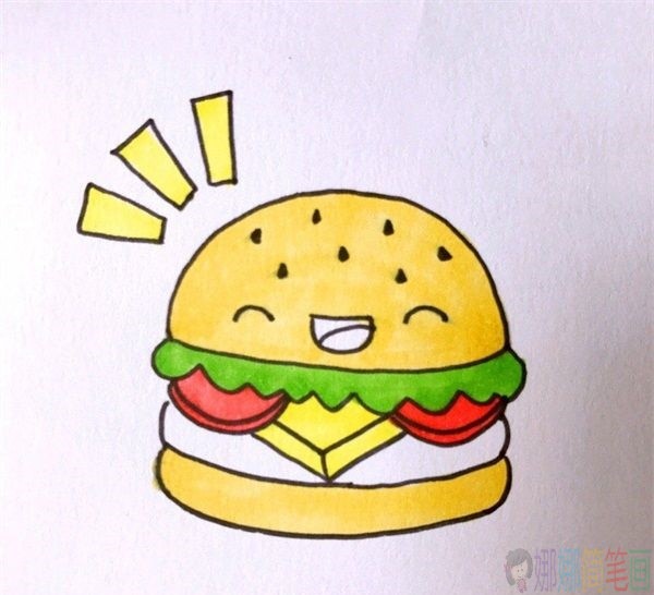 汉堡包简笔画,汉堡儿童画怎么画
