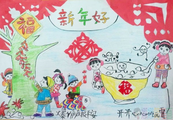 喜迎元旦绘画,元旦快乐少儿画画图片