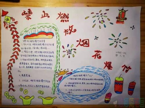 禁止燃放烟花爆竹手抄报绘画