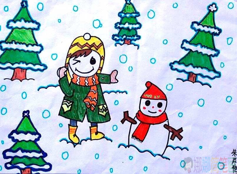 冰雪主题儿童画图片,冬季冰雪儿童画