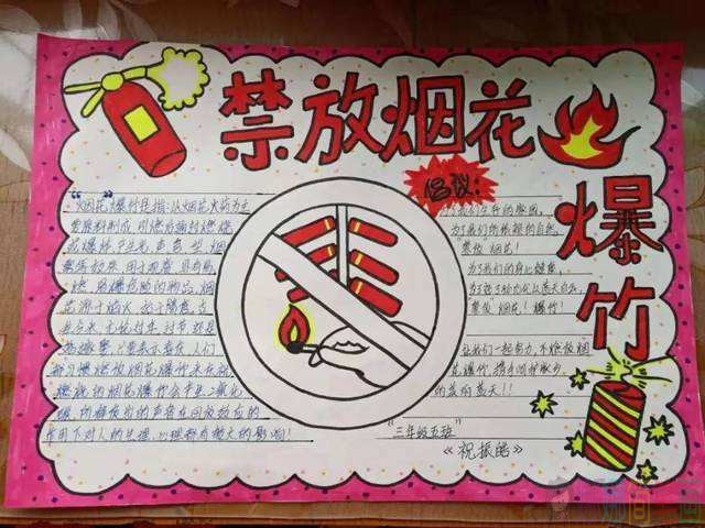 禁止燃放烟花爆竹手抄报绘画