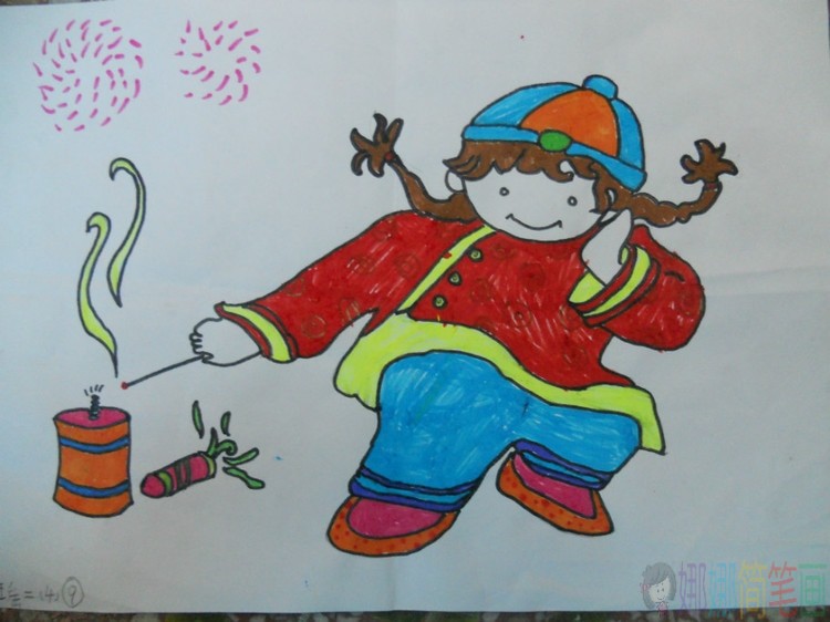 新年春节少儿绘画,新年好儿童图画