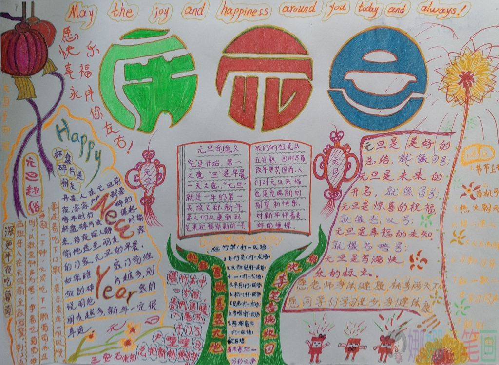 元旦节主题手抄报,2021中小学生手抄报