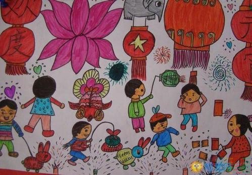 过年了儿童画,2021新年春节儿童画