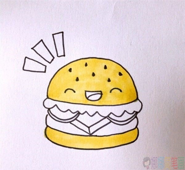 汉堡包简笔画,汉堡儿童画怎么画