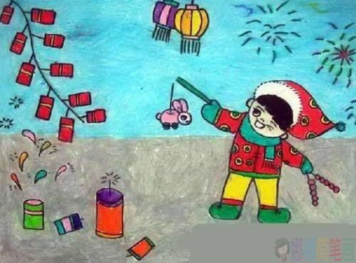 中小学生2021春节儿童画范画