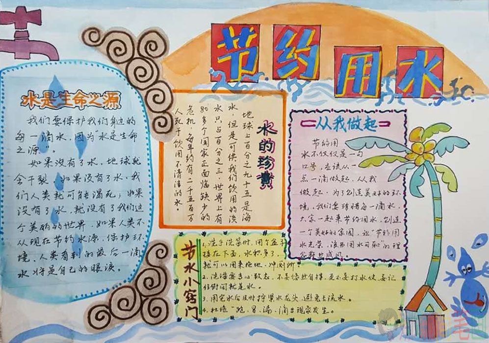 节约用水主题手抄报,节约用水少儿手抄报