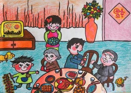 中小学生2021春节儿童画范画