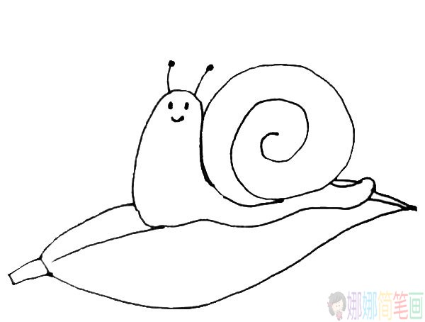 叶子上的蜗牛简笔画,蜗牛儿童简笔画