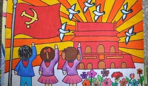 红领巾相约2035绘画,红领巾相约中国梦图画