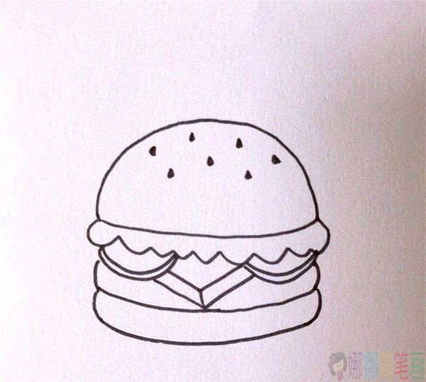 汉堡包简笔画,汉堡儿童画怎么画