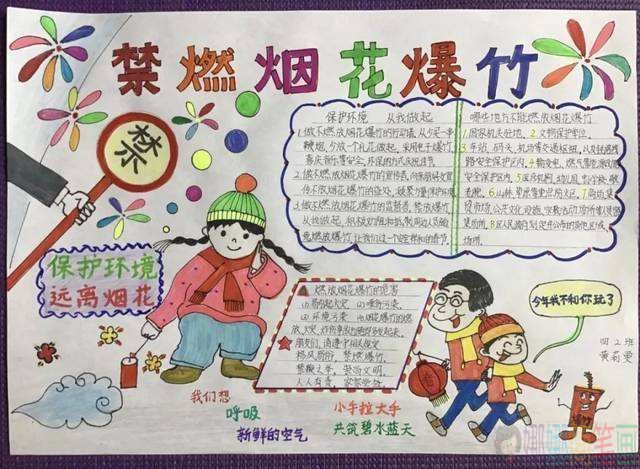 禁止燃放烟花爆竹手抄报绘画