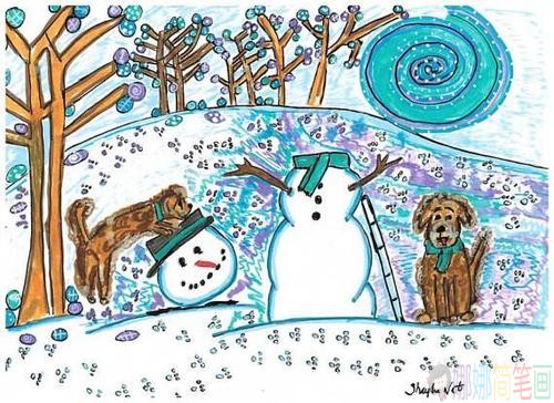 冰雪主题儿童画图片,冬季冰雪儿童画