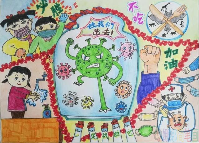 预防新冠肺炎病毒幼儿画简单好看