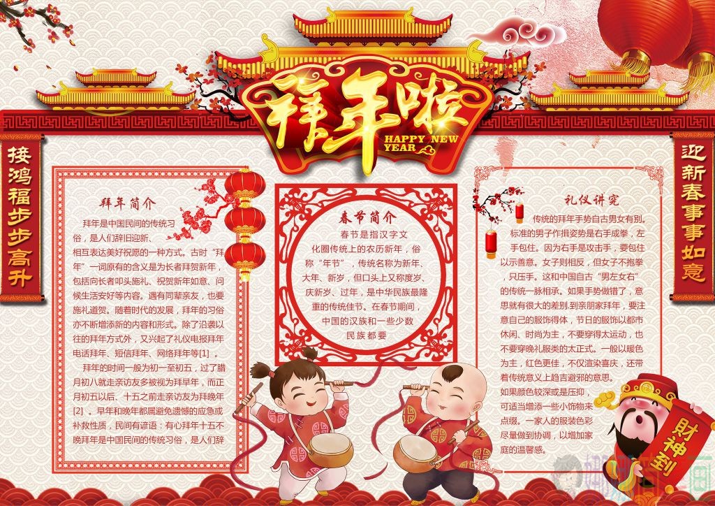 除夕手抄报,欢度春节电子手抄报