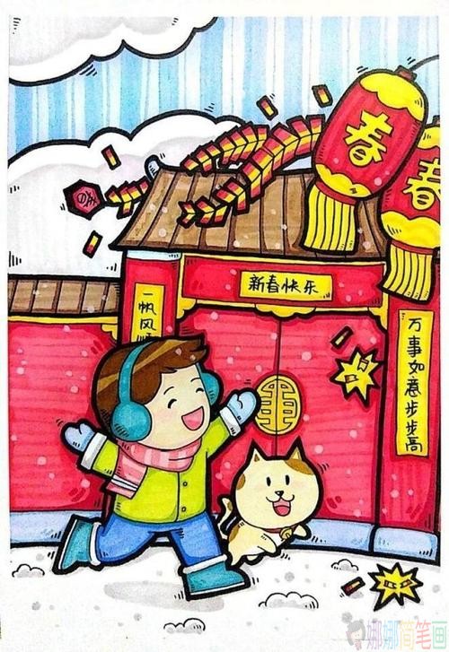 春节习俗少儿绘画,关于春节的儿童画