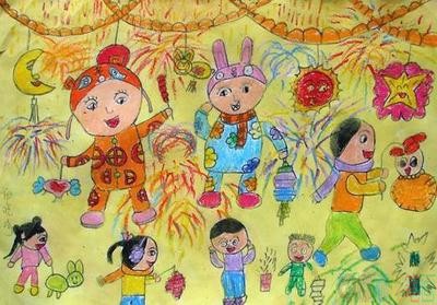 春节习俗少儿绘画,关于春节的儿童画
