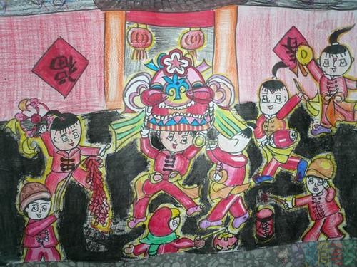 春节习俗少儿绘画,关于春节的儿童画