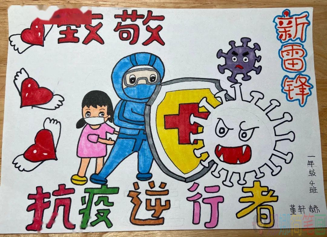 致敬抗疫英雄儿童画图片