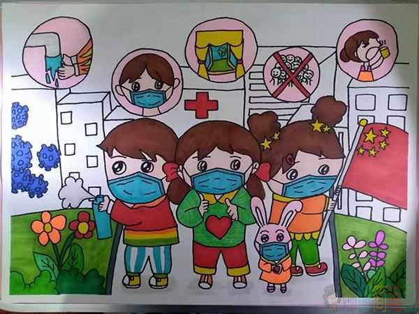 预防新冠肺炎疫情河北加油儿童画