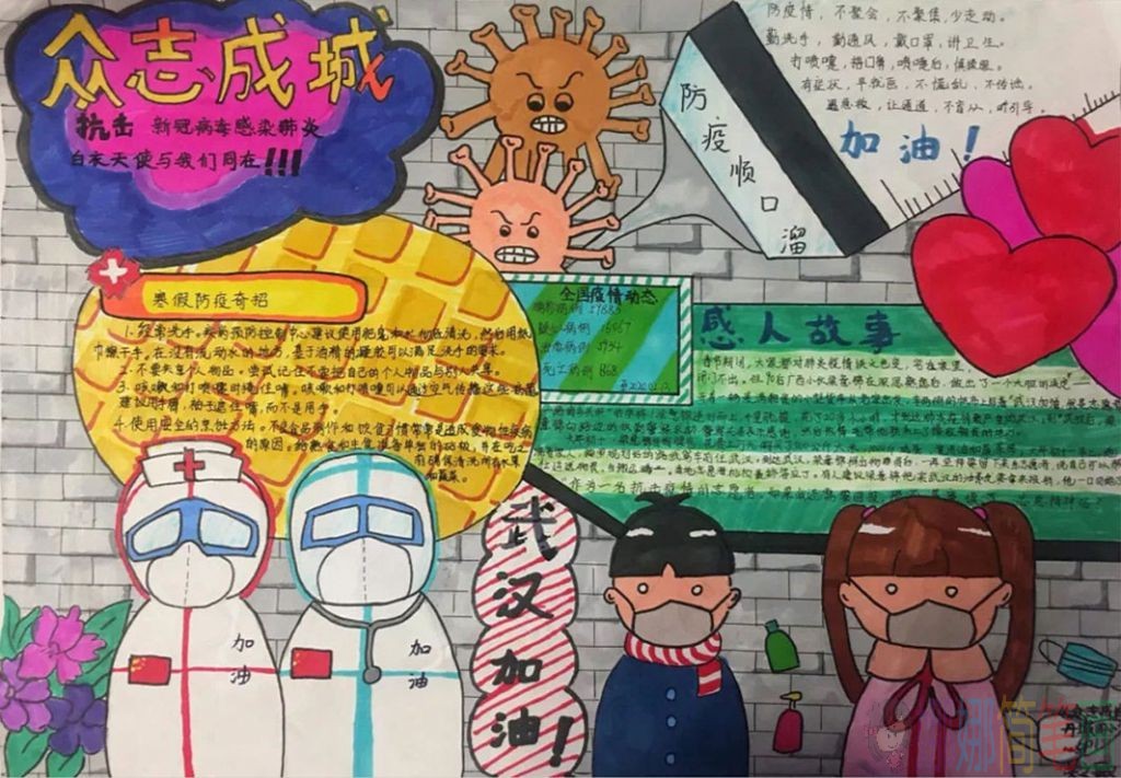 众志成城抗击新冠儿童手抄报