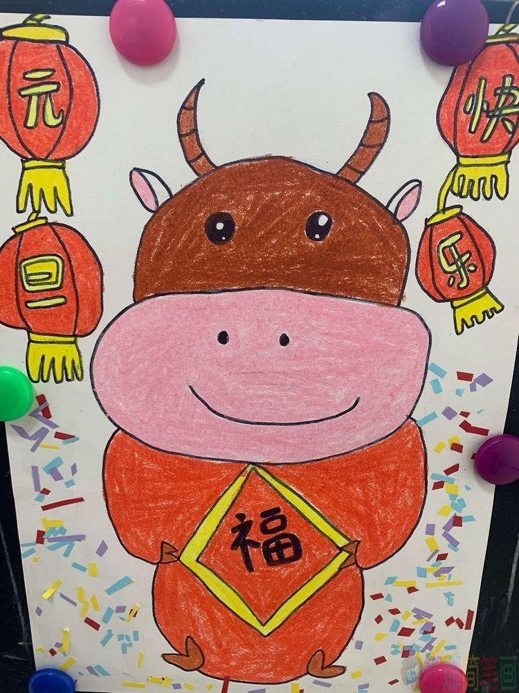 迎牛年新春儿童画