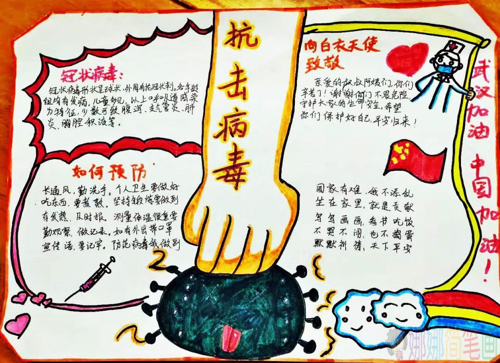 中学生抗疫主题手抄报图片