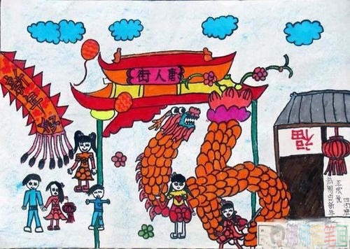 春节主题幼儿绘画,关于春节的儿童画