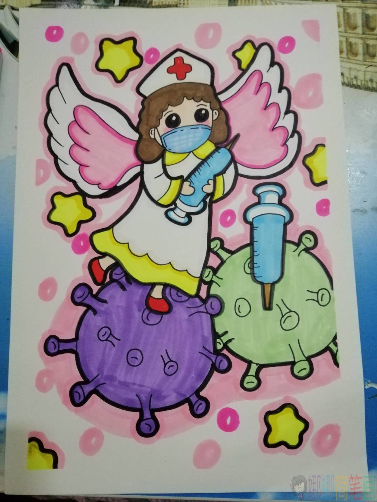 致敬抗疫英雄儿童画图片